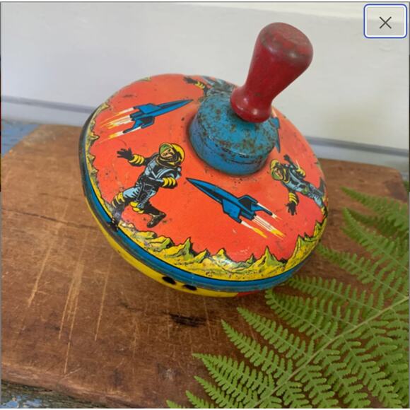 Vintage Tin Litho Spinning Top Astronaut Spaceman Rocket Ship Ohio Art - Picture 5 of 9